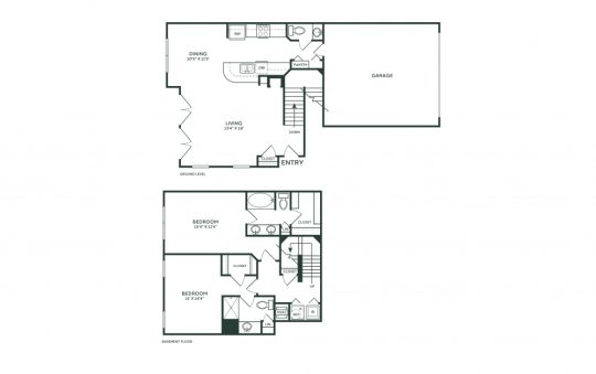 floor plan for a two bedroom apartment at The  Franklin at Samuels Ave