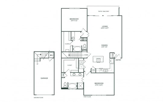 the floor plan for a two bedroom apartment at The  Franklin at Samuels Ave