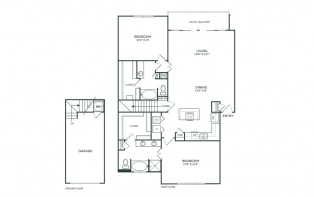 the floor plan for a two bedroom apartment at The  Franklin at Samuels Ave