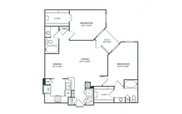 a floor plan of a two bedroom apartment at The  Franklin at Samuels Ave