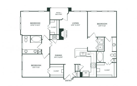 floor plan - 2 bedroom, 2 bath, 1,834 sq ft at The  Franklin at Samuels Ave
