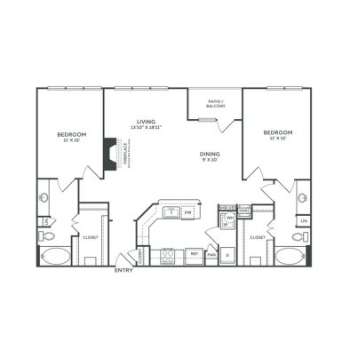 The Franklin at Samuels Ave Floor Plan 2 Bedroom 2 Bath 2 Bed 2 Bath 1342 sqft