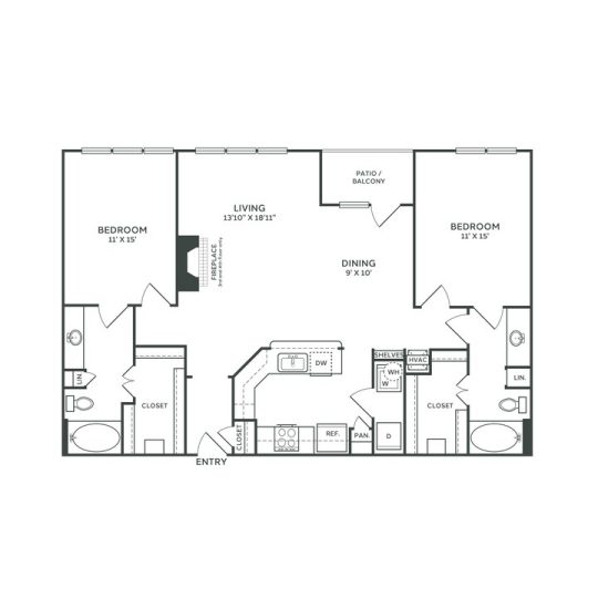 The Franklin at Samuels Ave Floor Plan 2 Bedroom 2 Bath 2 Bed 2 Bath 1342 sqft