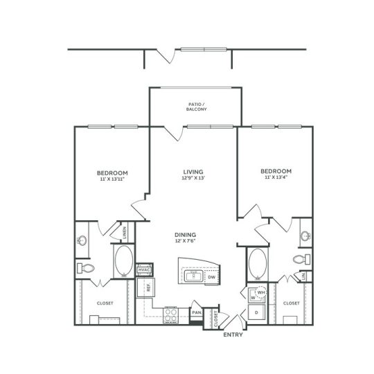 The Franklin at Samuels Ave Floor Plan 2 Bedroom 2 Bath R 2 Bed 2 Bath 1084 sqft