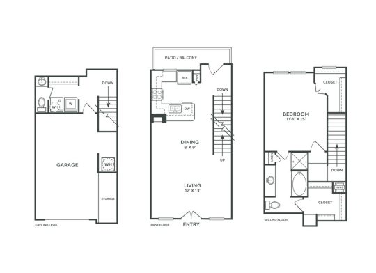 The Franklin at Samuels Ave Floor Plan 1 Bedroom 1 Bath Townhome 1 Bed 1 Bath 1068 sqft
