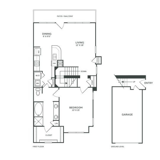 The Franklin at Samuels Ave Floor Plan 1 Bedroom 1 Bath Townhome 1 Bed 1 Bath 997 sqft