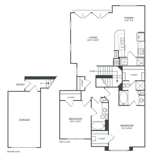 The Franklin at Samuels Ave Floor Plan 2 Bedroom 2 Bath TH R 2 Bed 2 Bath 1317 sqft