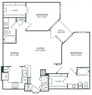 a floor plan for a two bedroom apartment at The  Franklin at Samuels Ave