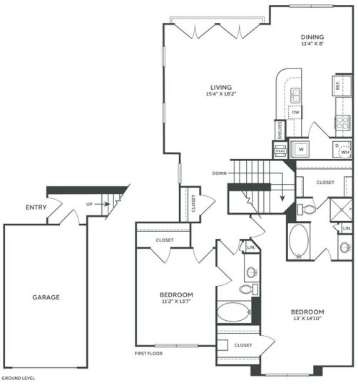 floor plan of a two bedroom apartment at The  Franklin at Samuels Ave